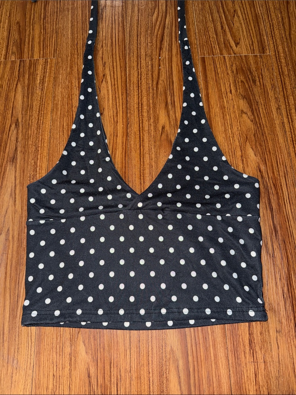 Polka Dot V-Neck Crop Camisole - Black and White